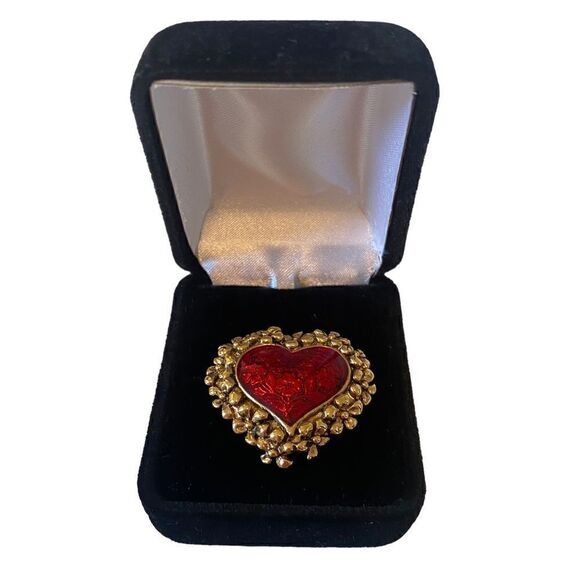 Beautiful Signed Avon Red & Gold Brooch. - Picture 1 of 6
